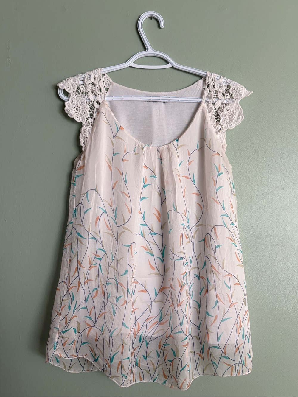 Elena Baldi Silk Blouse S White Floral Lace Made in Italy Boho Cottagecore Top